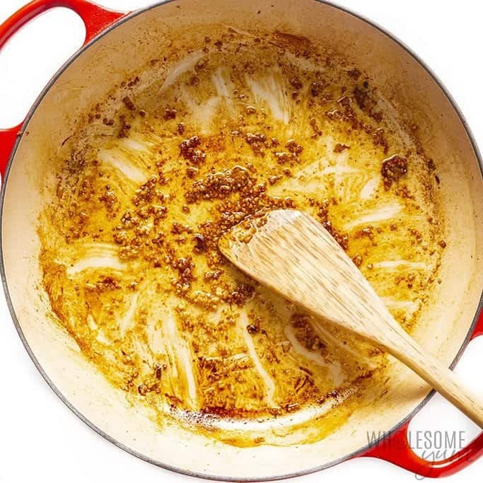 Sauteed garlic in a pan