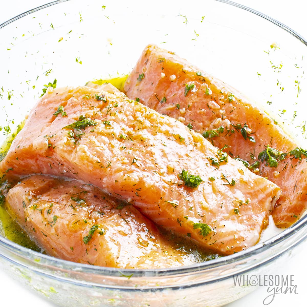 Salmon in a bowl marinating.