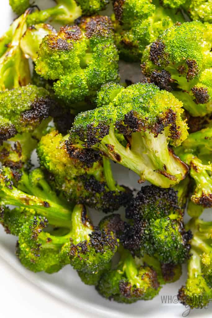 Grilled broccoli recipe close up.