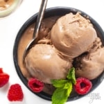 Keto chocolate ice cream in a bowl.