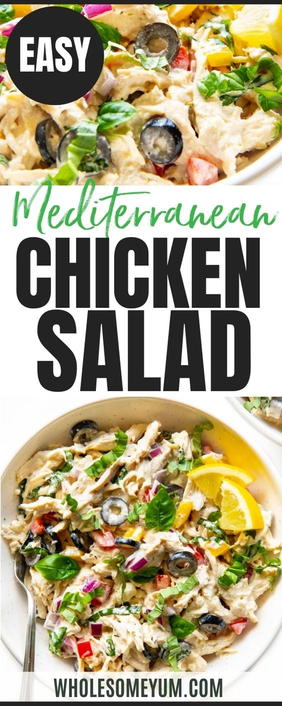 Mediterranean chicken salad recipe pin.