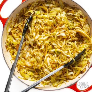 Sauteed cabbage recipe in a pan.
