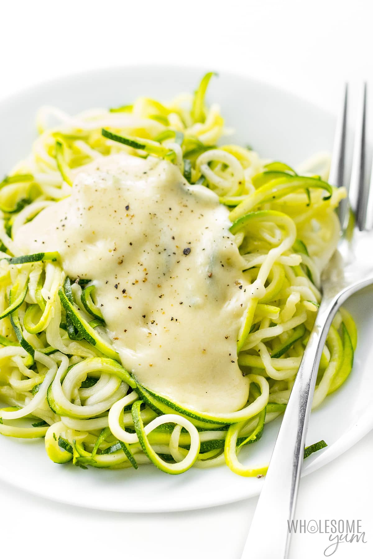 Alfredo sauce over zoodles.