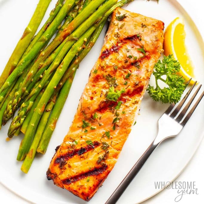 Perfect grilled salmon on a plate
