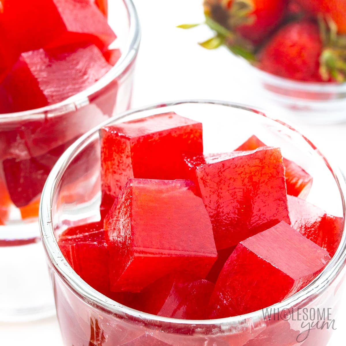 Homemade sugar free strawberry jello recipe close up
