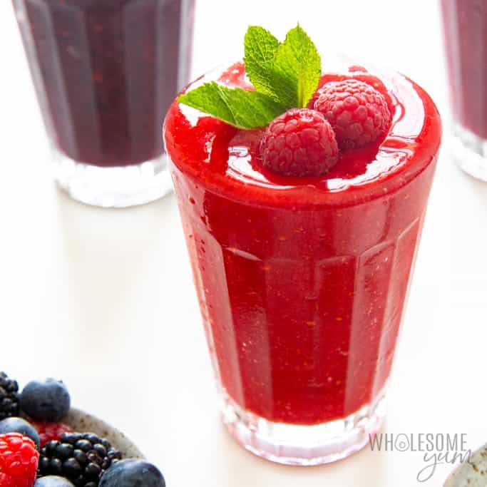Sugar free raspberry flavored slushie in a glass