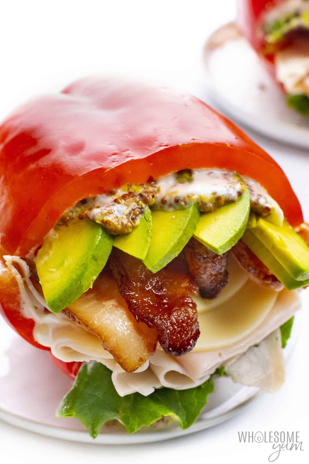 Red pepper sandwich with avocado and turkey