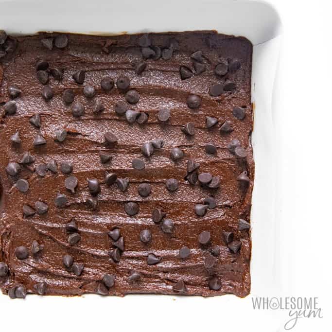 Prepared baking pan with coconut flour brownie batter