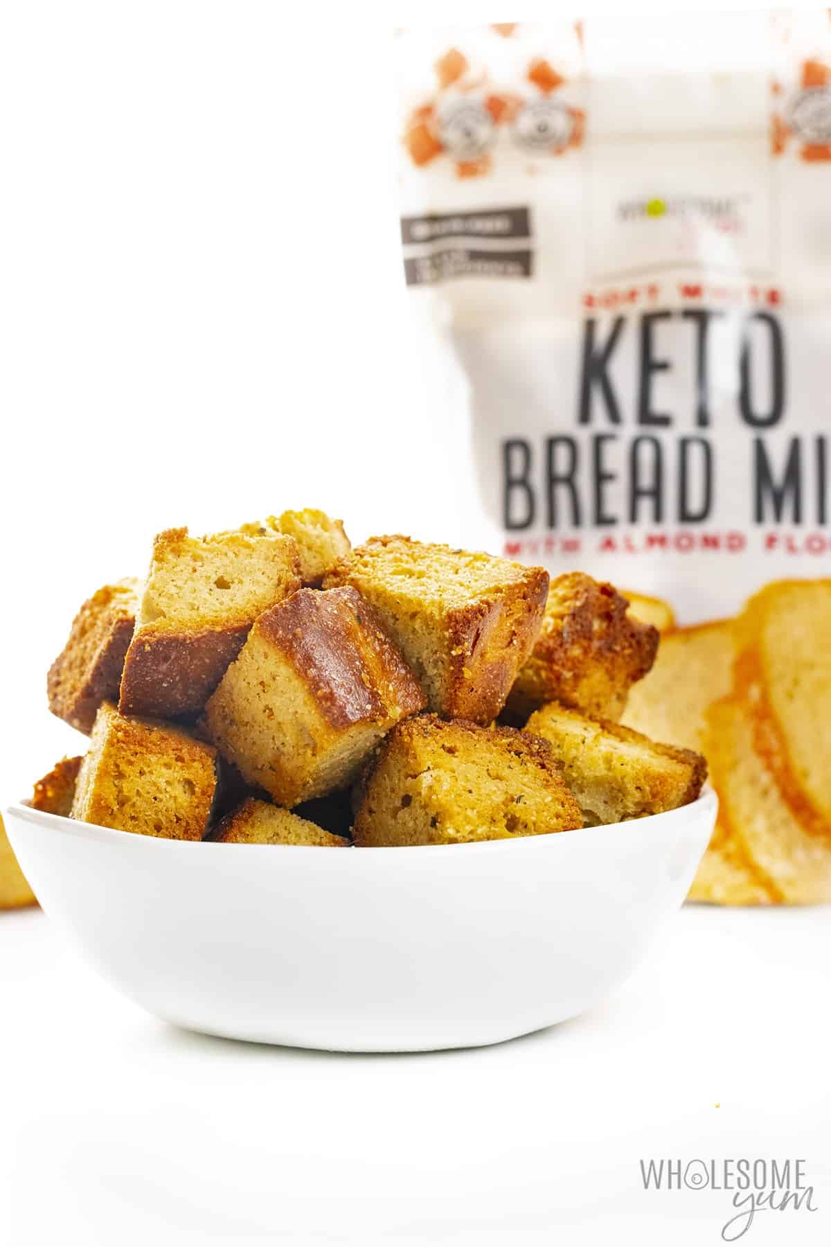 Bowl of low carb croutons