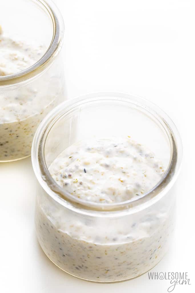 Plain prepared keto overnight oats in a jar