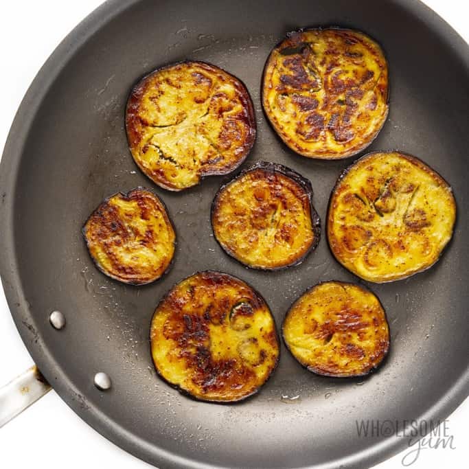 Sauteed eggplant fully cooked in pan