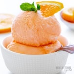 Sugar free sherbet scoops in a bowl.