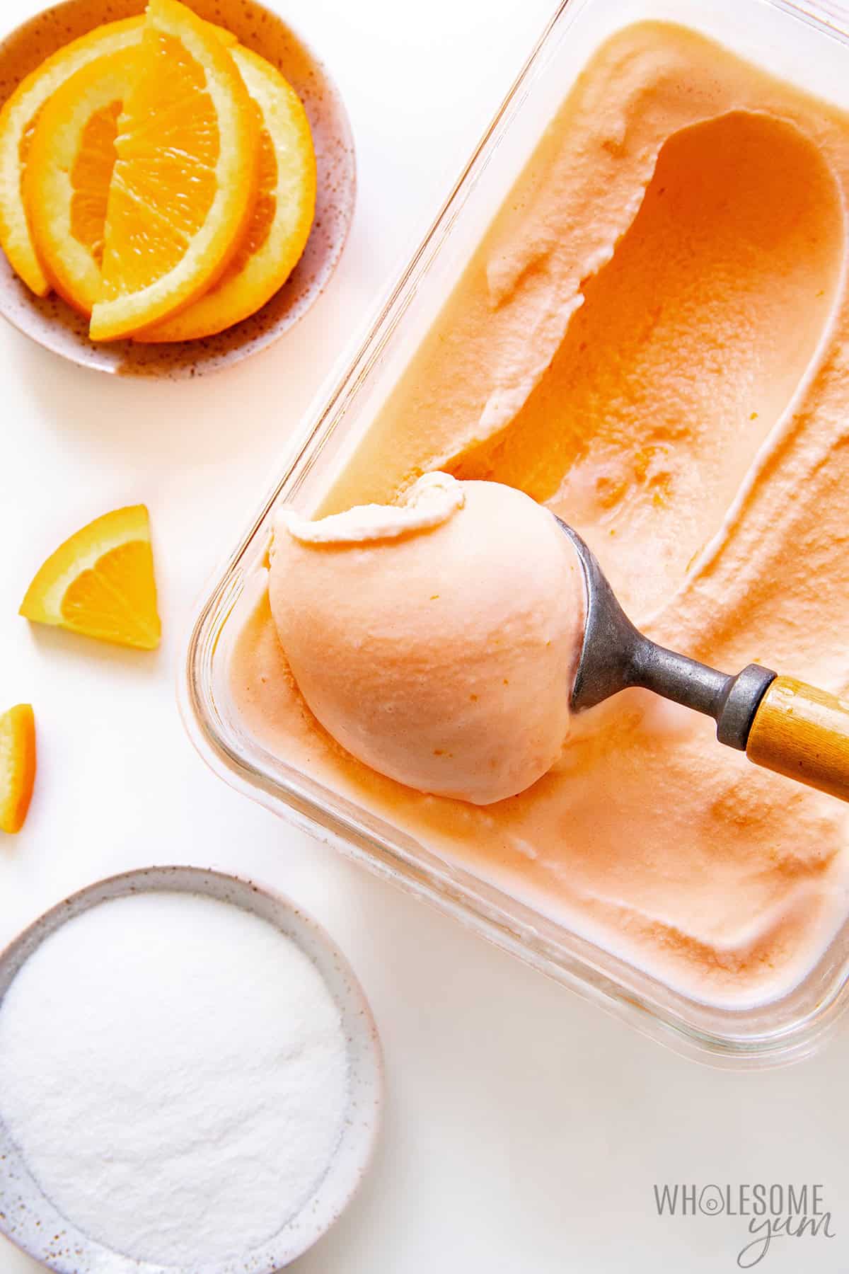 Finished sugar free sherbet recipe after freezing.