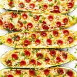 Zucchini pizza boats on a plate