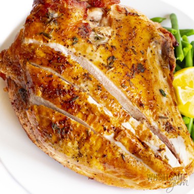Air fryer turkey breast on a platter.