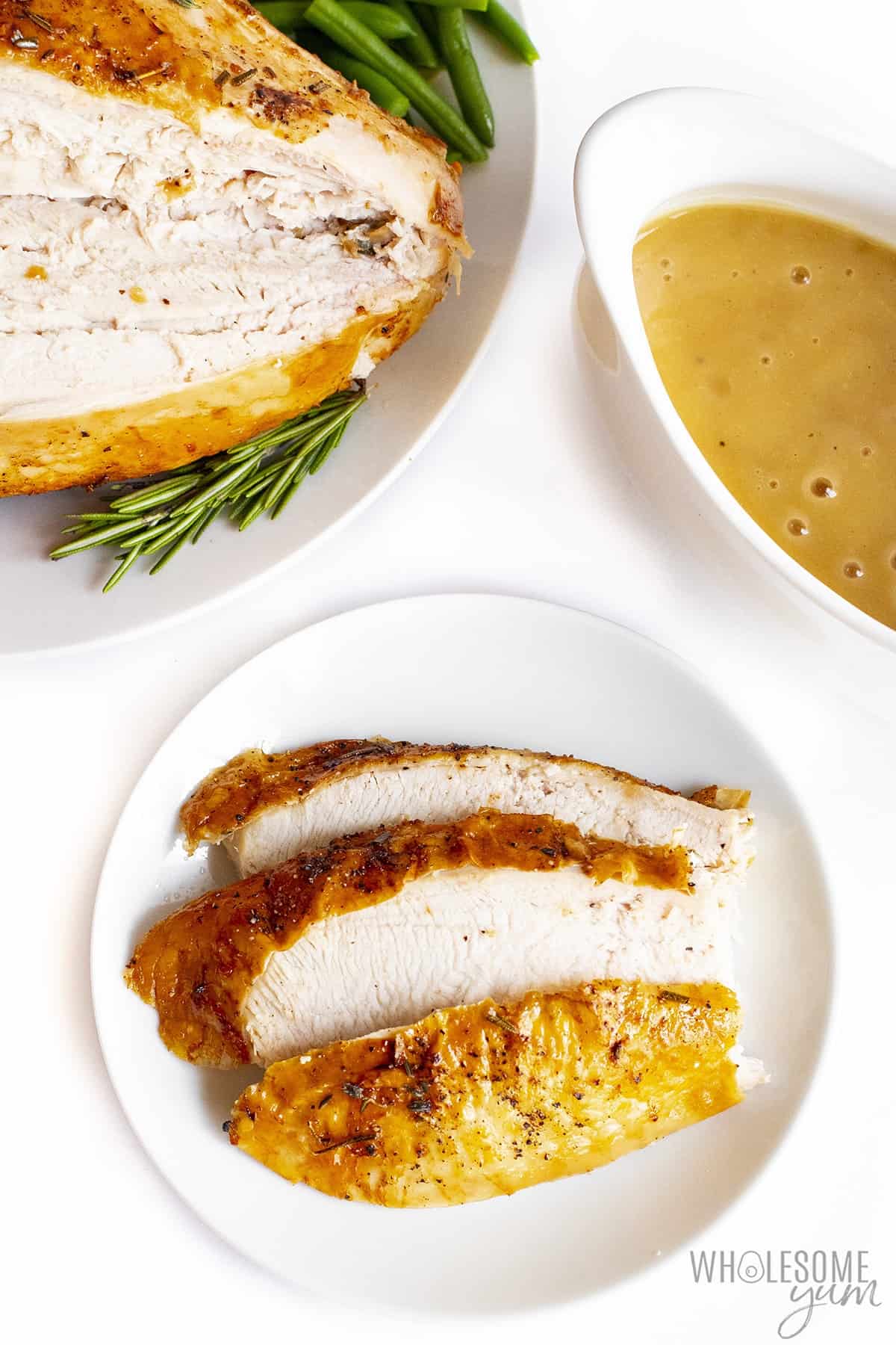 Turkey breast on a plate with gravy