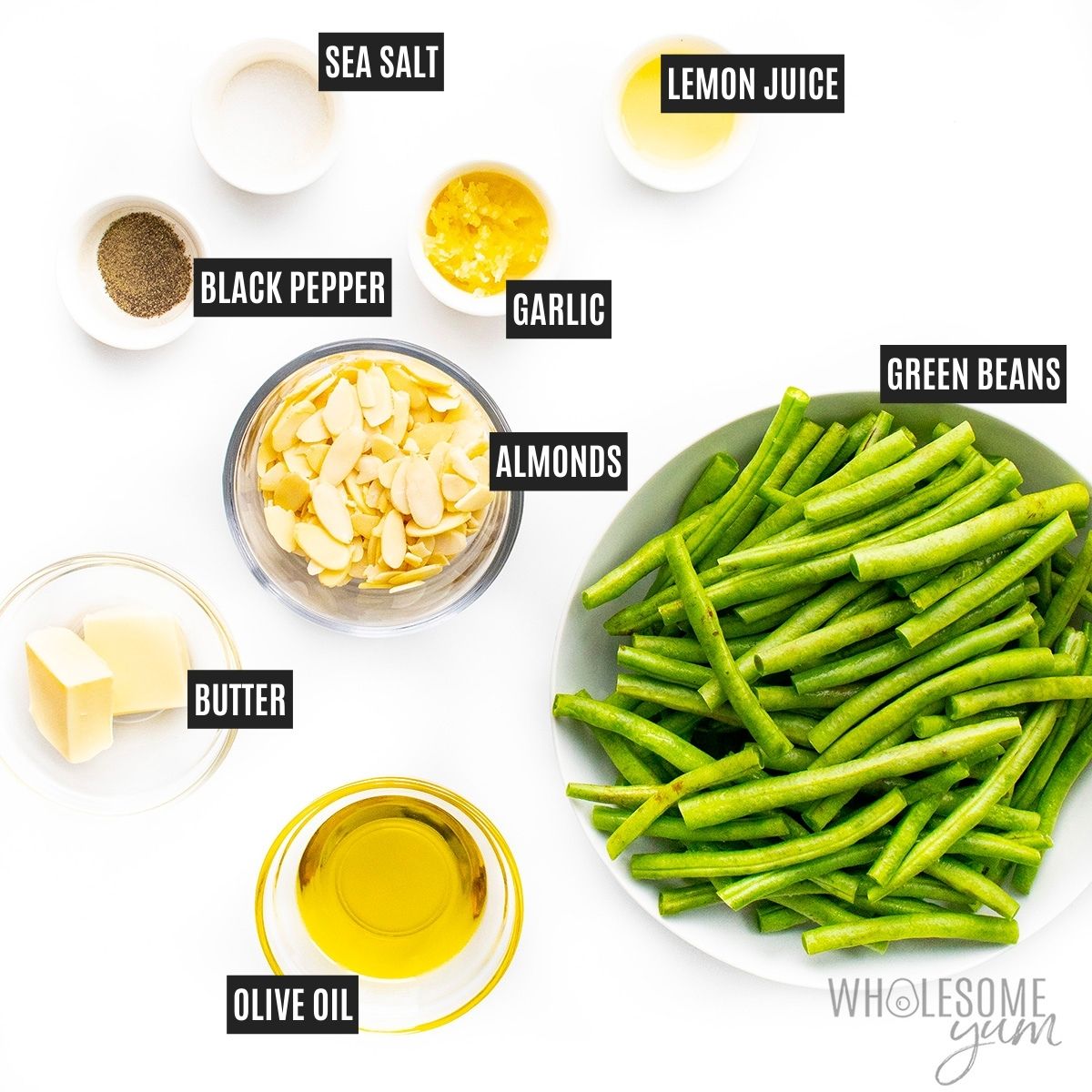 Green bean almondine recipe ingredients.