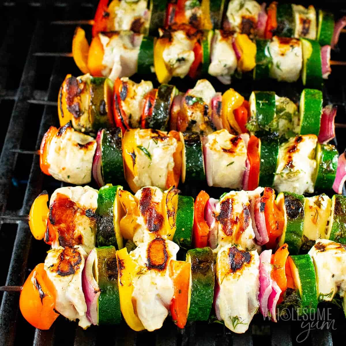 Chicken kabobs on the grill.