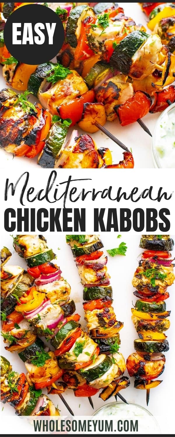 Grilled chicken kabobs - recipe pin image. 