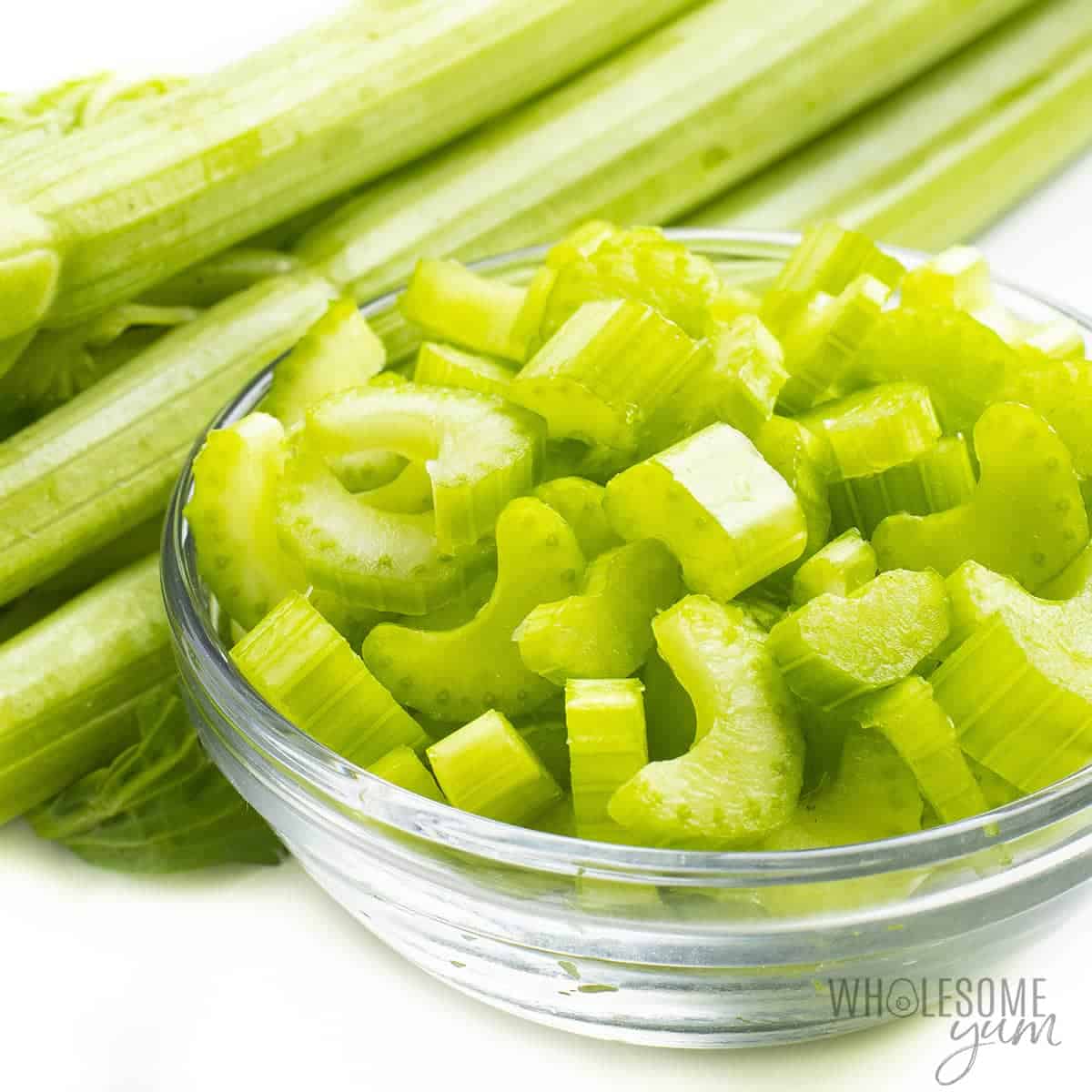 Is celery keto? This chopped celery in a bowl is keto friendly.