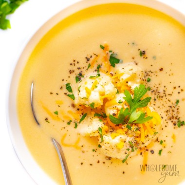 Cauliflower cheese soup in a bowl