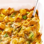 Chicken and broccoli casserole with spoon