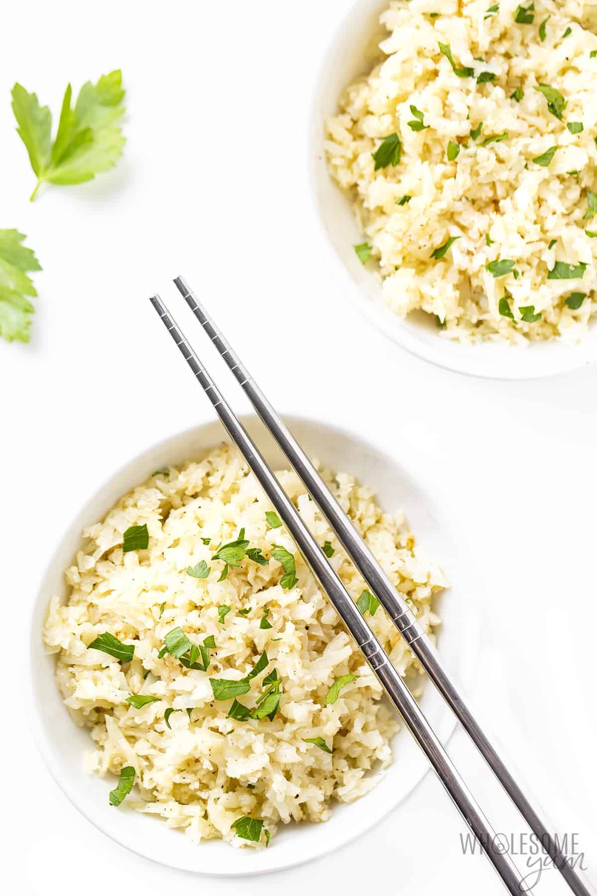 Cauliflower rice recipe in two bowls
