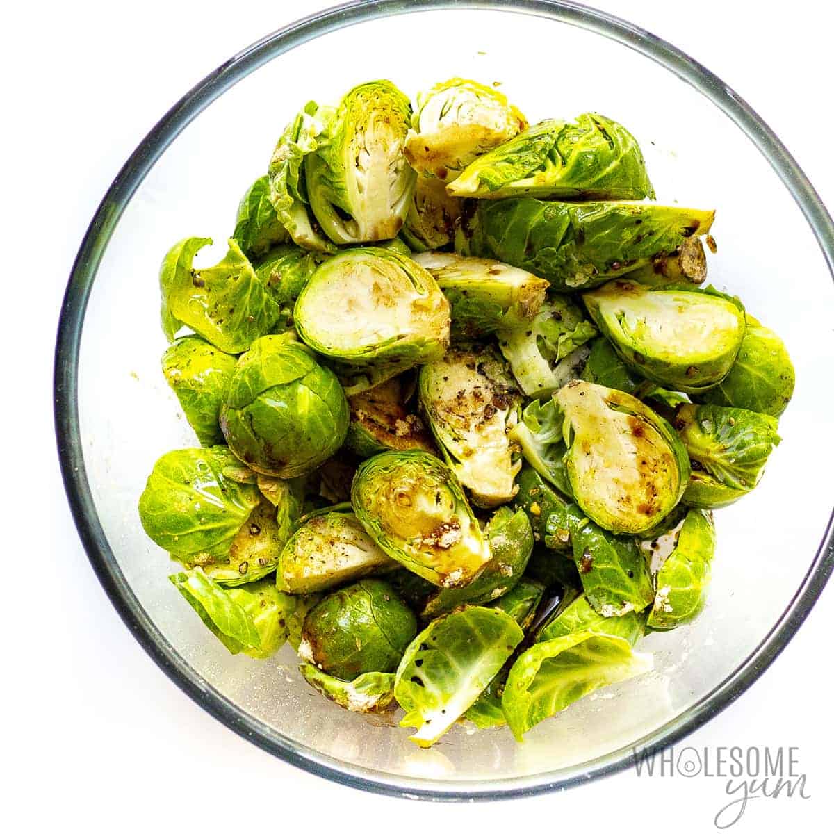 Seasoned brussels sprouts in a bowl