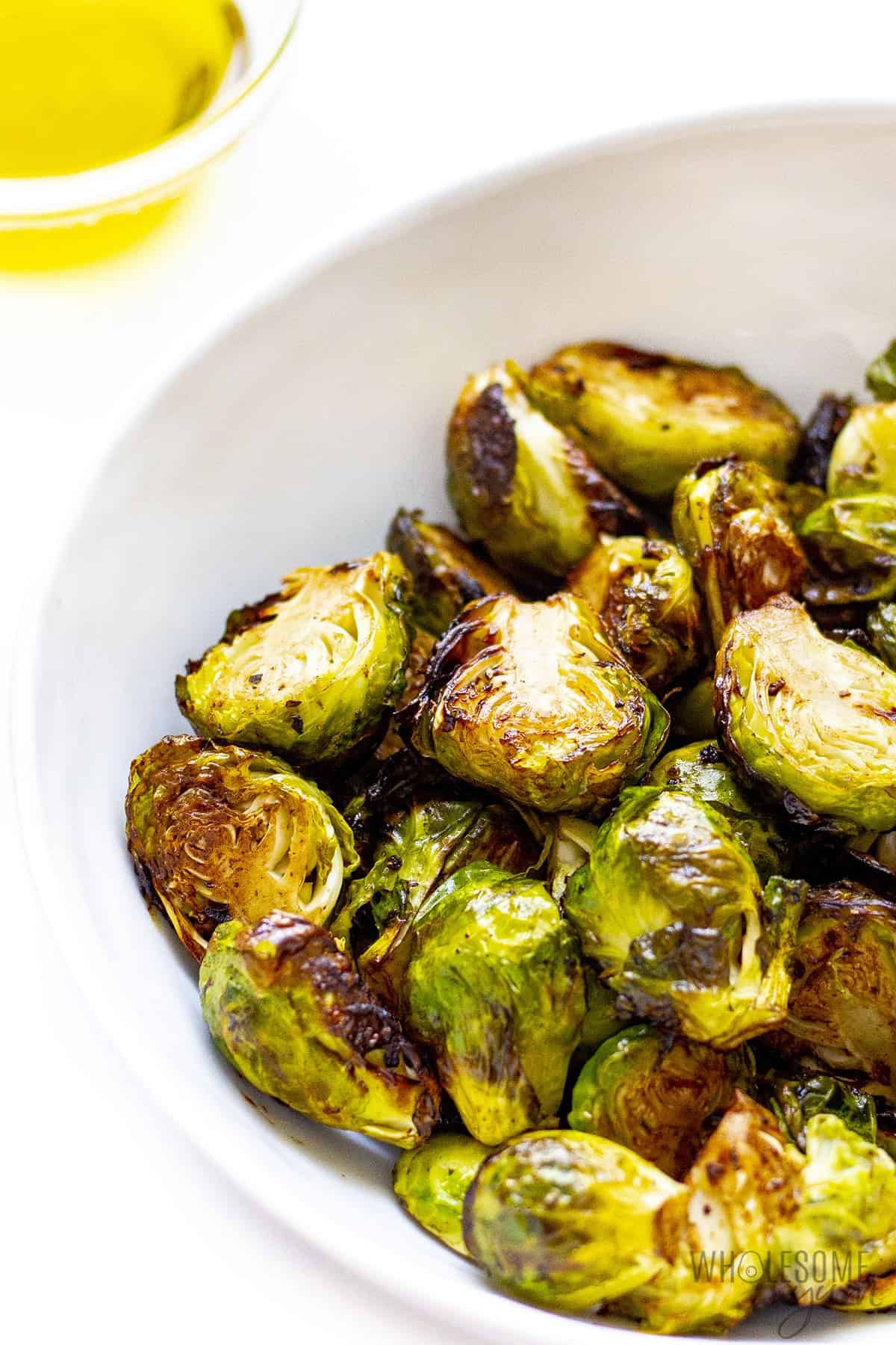 Air fried brussels sprouts in a bowl