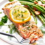 Best baked salmon recipe up close on a plate