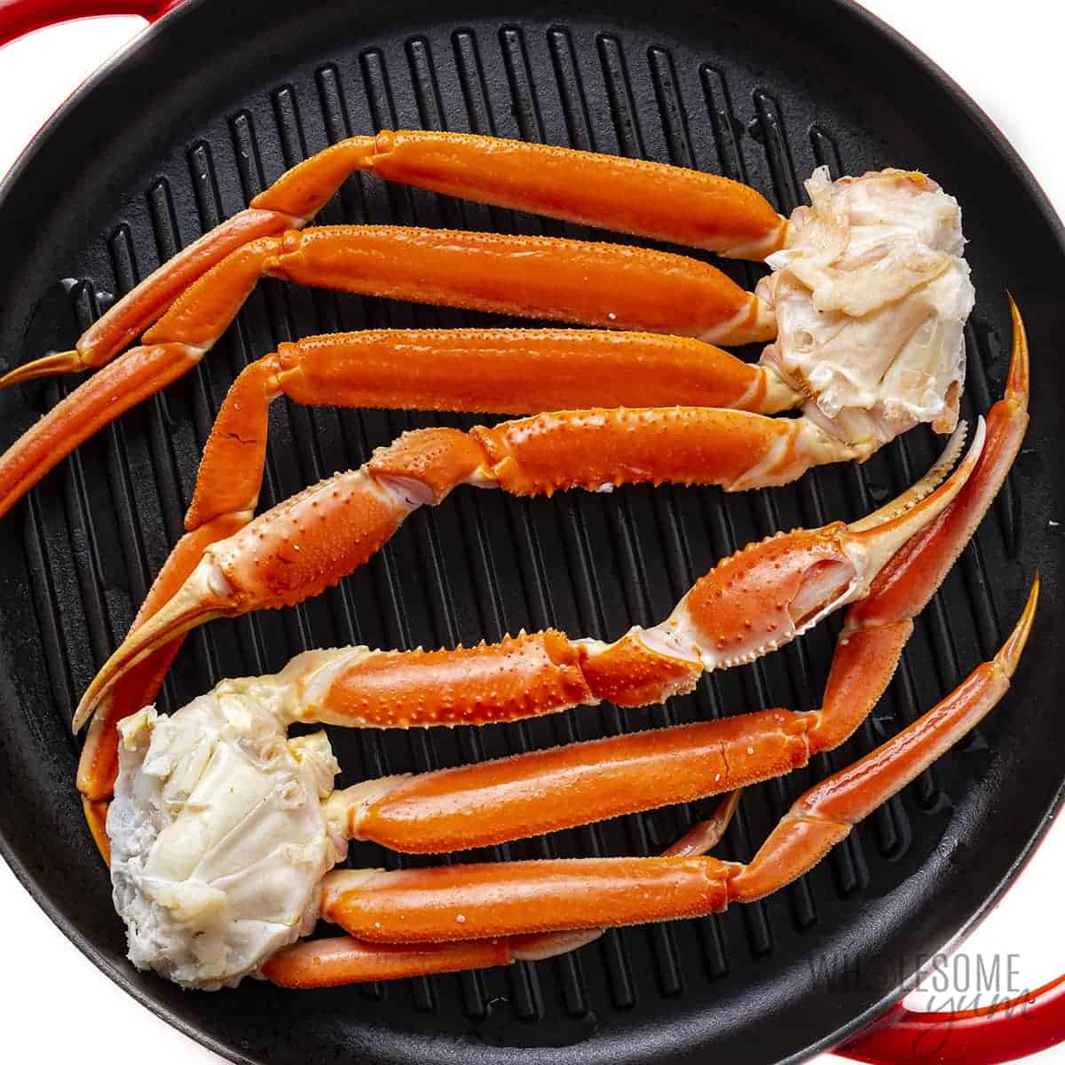 Crab legs on a grill pan