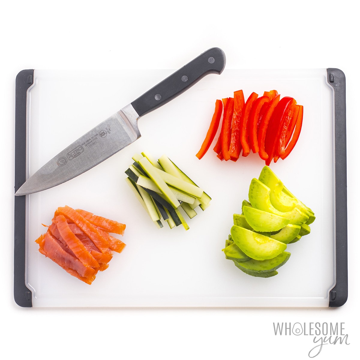 Chopped vegetables on a cutting board.
