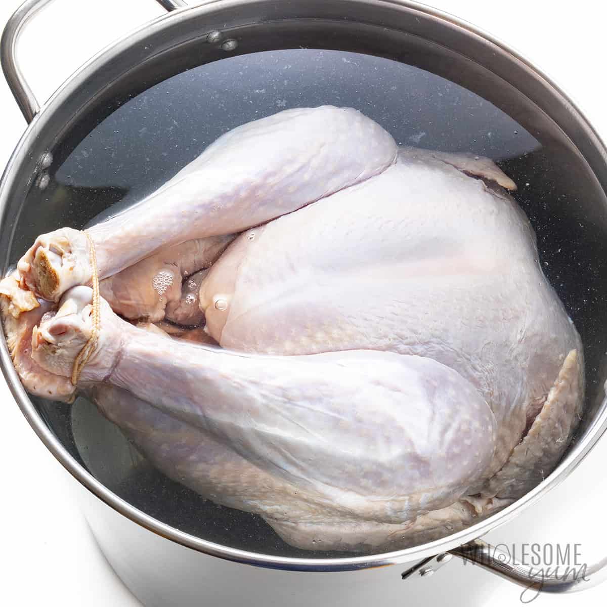 Brined turkey in pot
