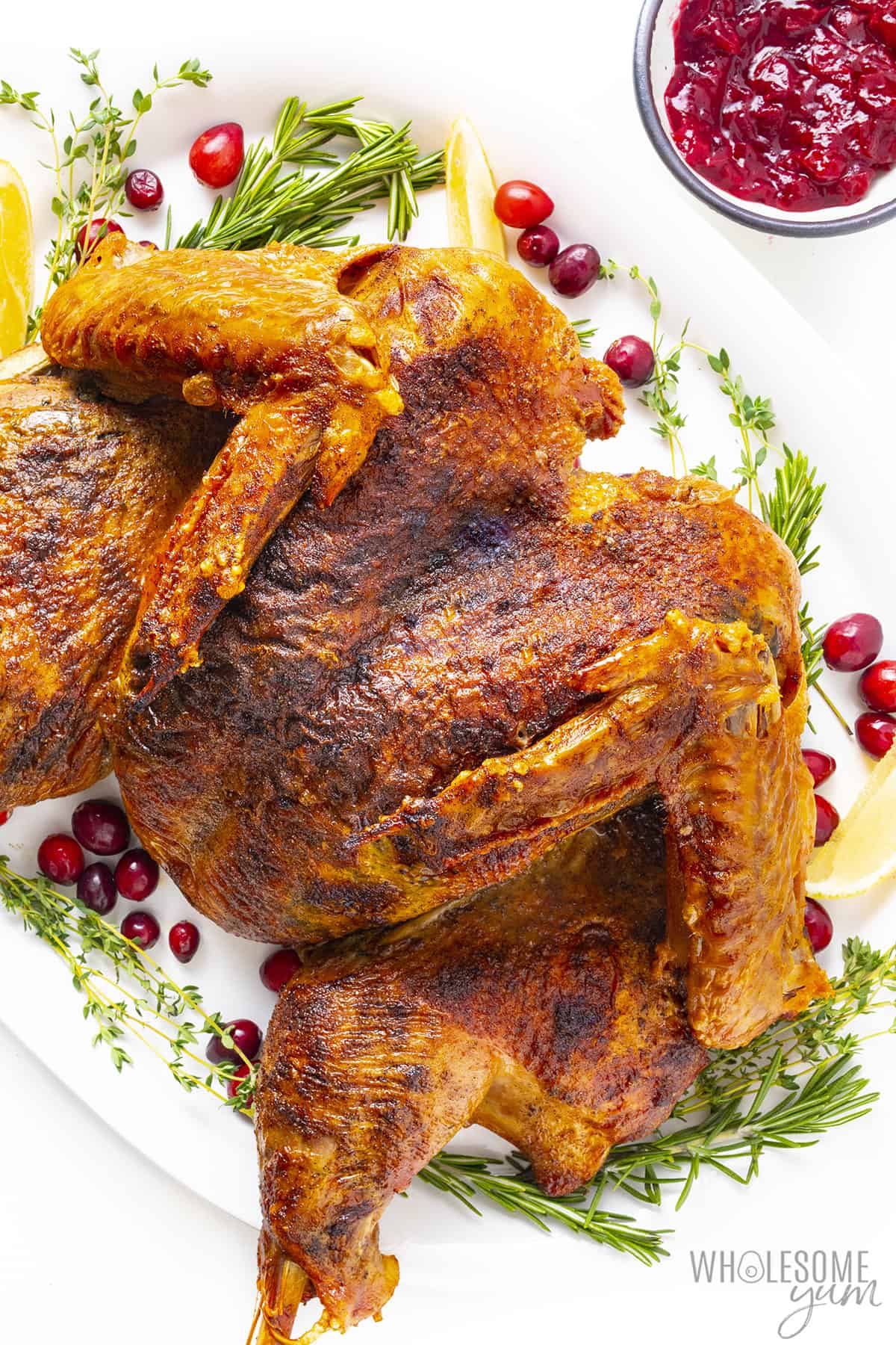 Spatchcock turkey on a platter