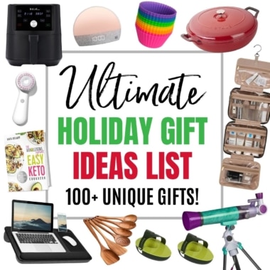 Holiday gift ideas scattered with white background.