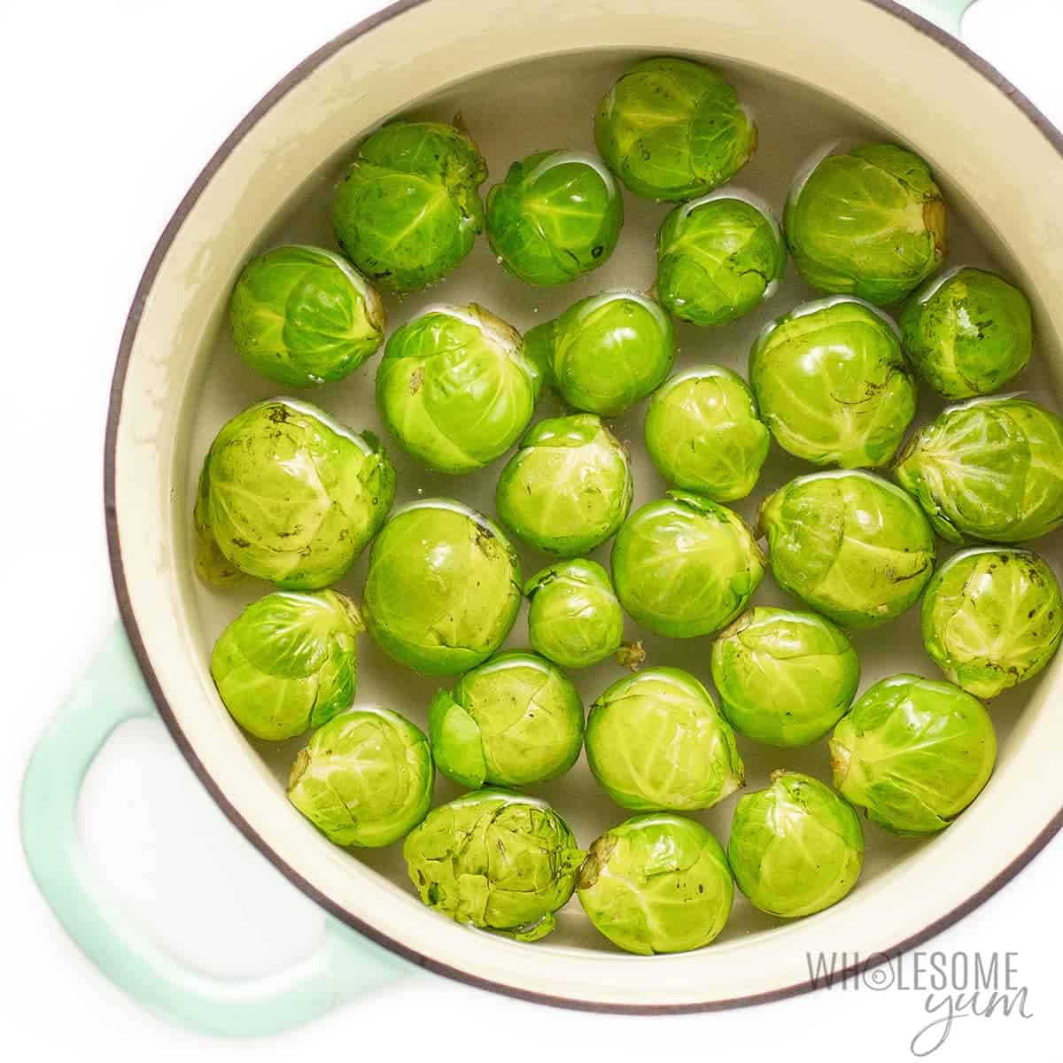 Boiled brussels sprouts in a large pot
