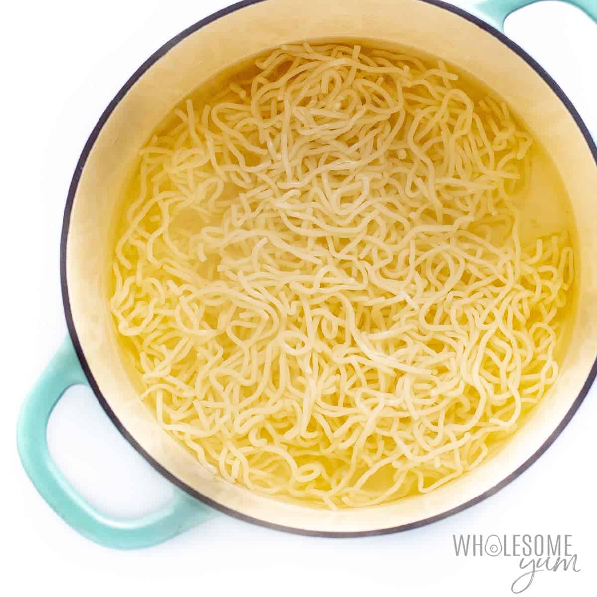 Shirataki noodles boiling in a pot