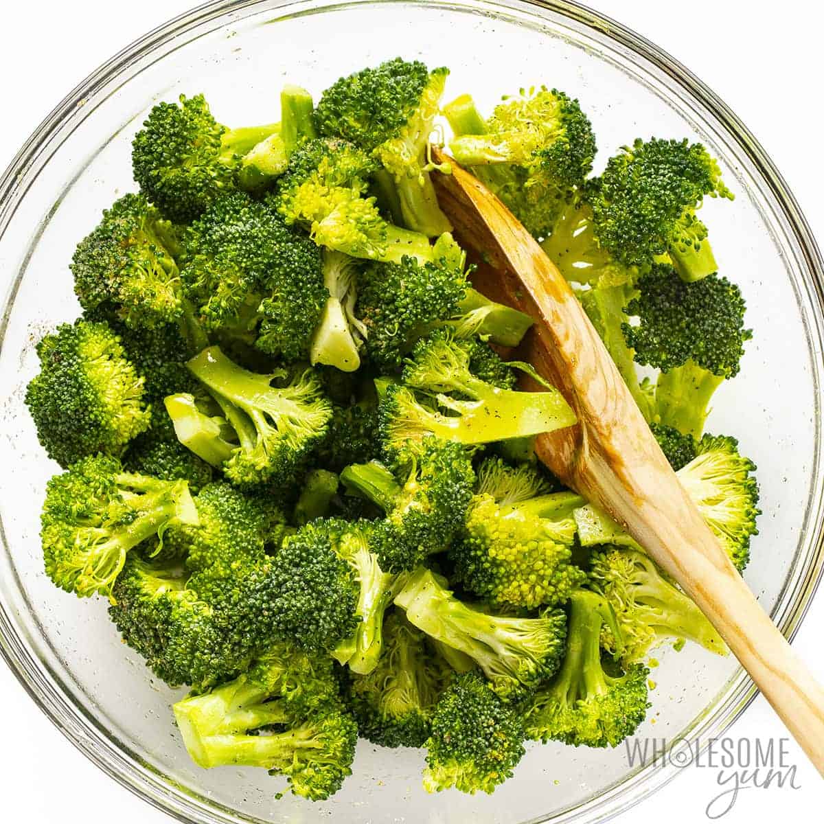 Seasoned broccoli in a bowl