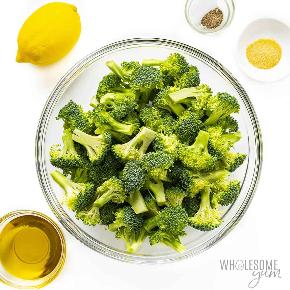 Air fryer broccoli ingredients in bowls