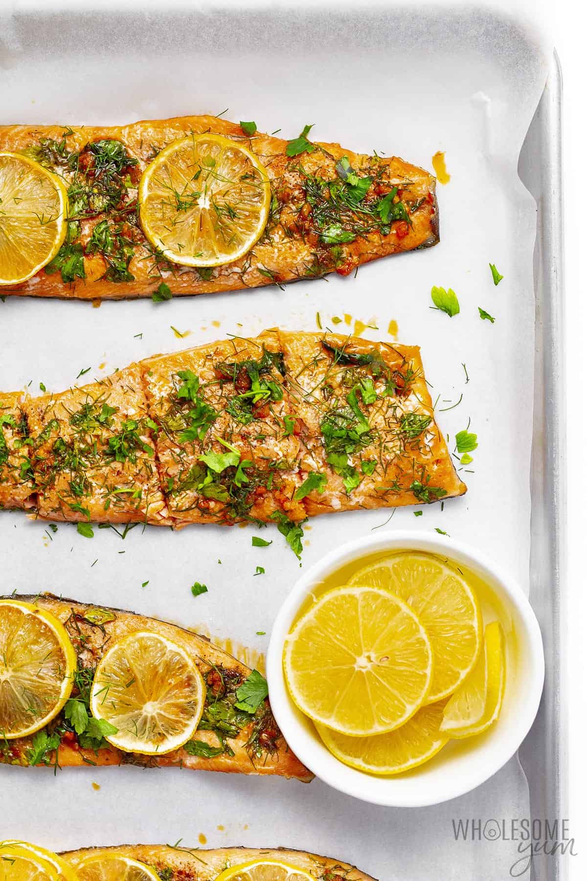 Baked rainbow trout on a sheet pan