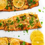 Baked rainbow trout fillets with lemon slices