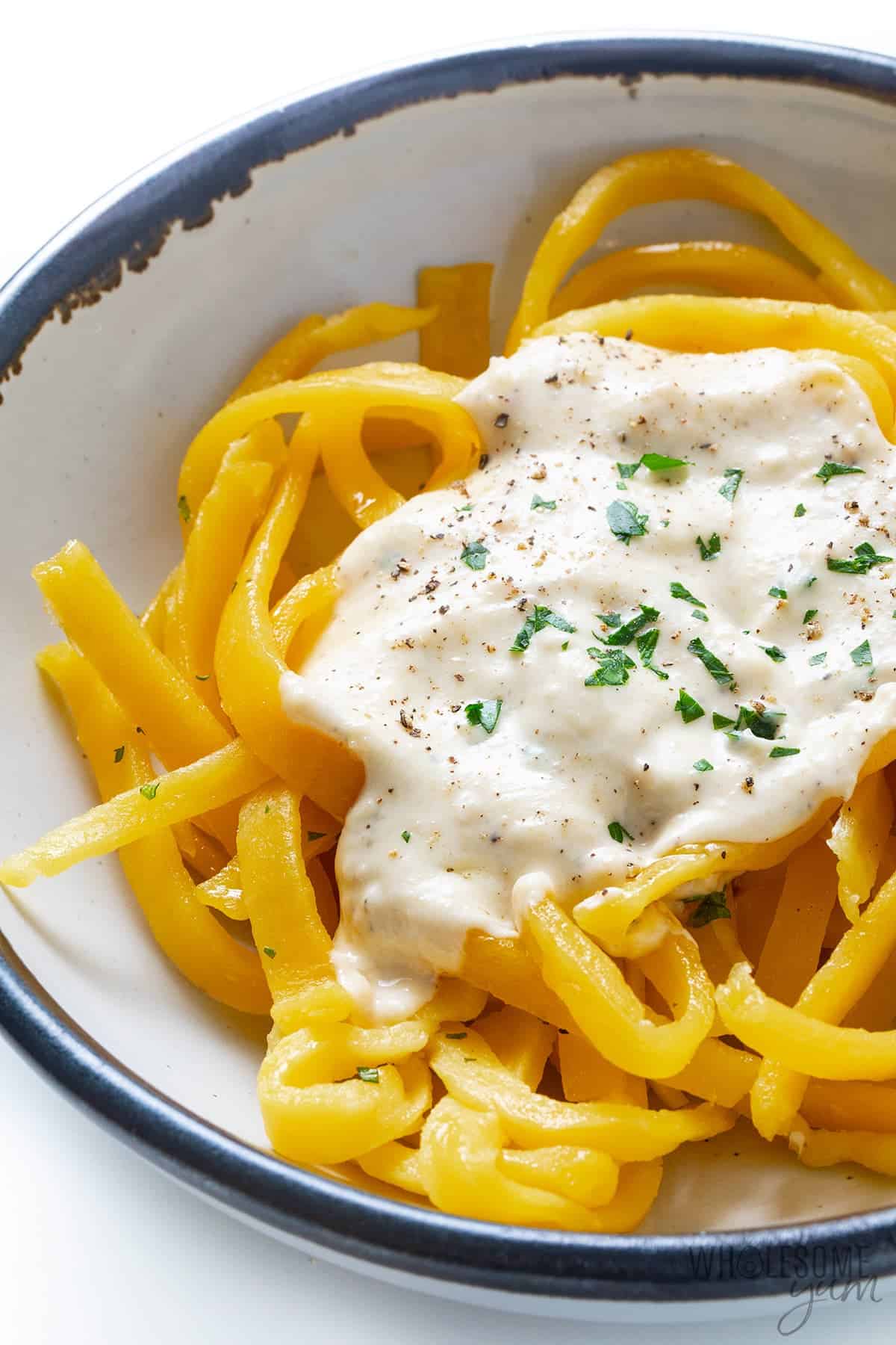 Lupin flour noodles with alfredo sauce