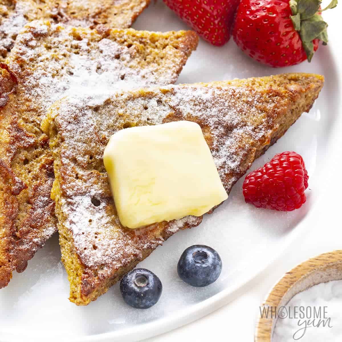 Low carb French toast with powdered sweetener and pat of butter