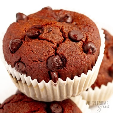 Stack of protein muffins up close.
