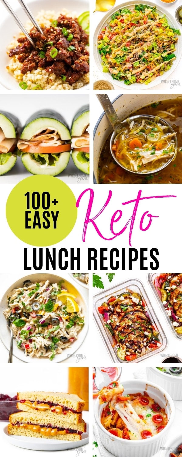 Low carb keto lunch ideas & recipes collage.