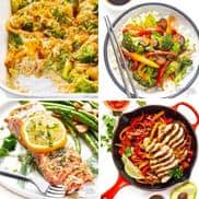 Healthy recipes header collage.