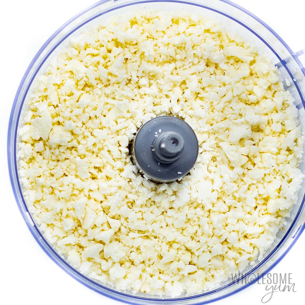 Cauliflower rice in a food processor.