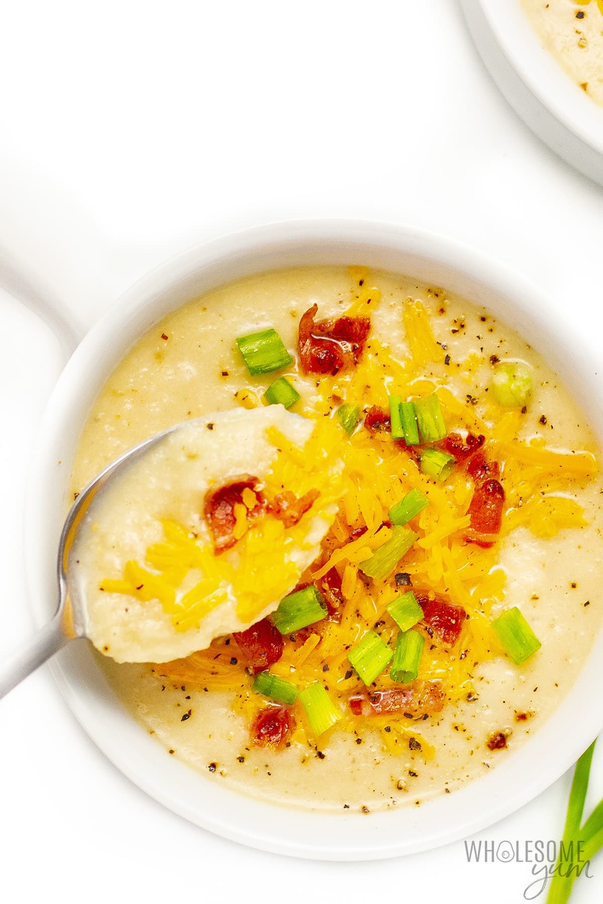 Celery root soup in bowls.