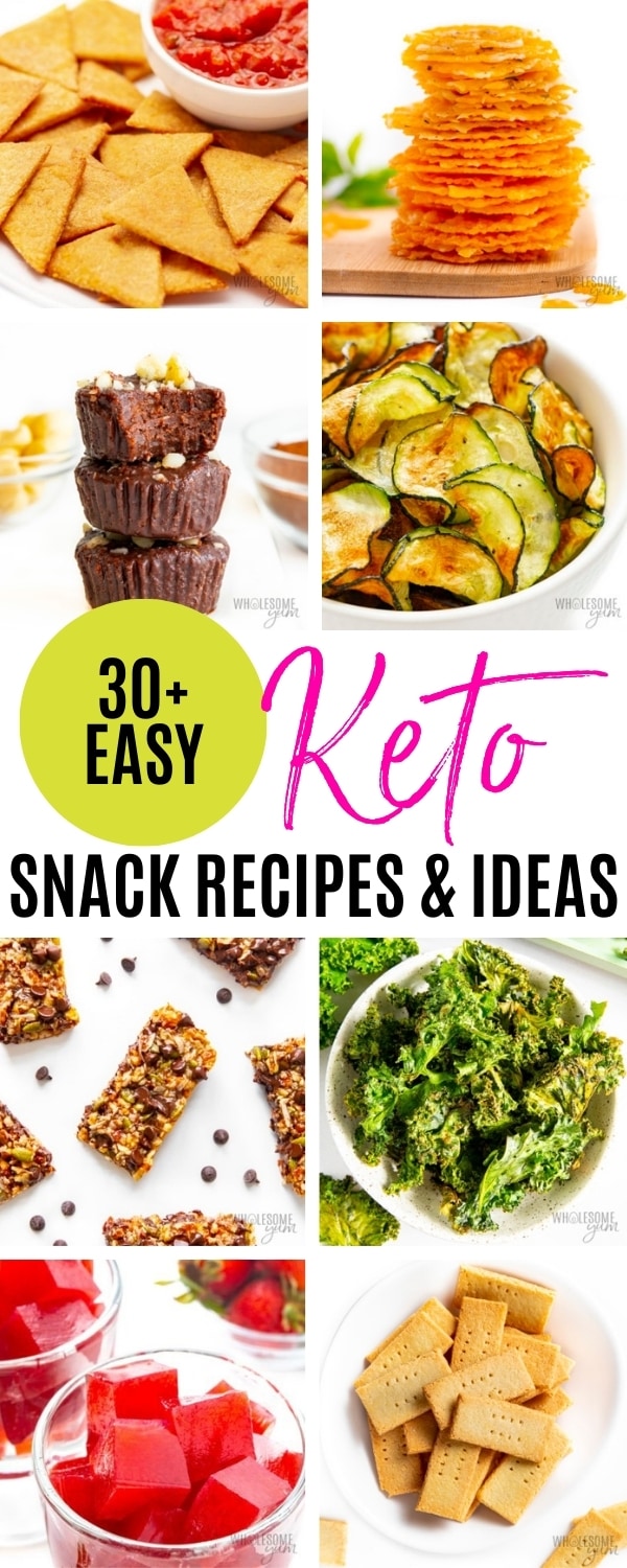Easy low carb keto snacks: ideas & recipes collage.