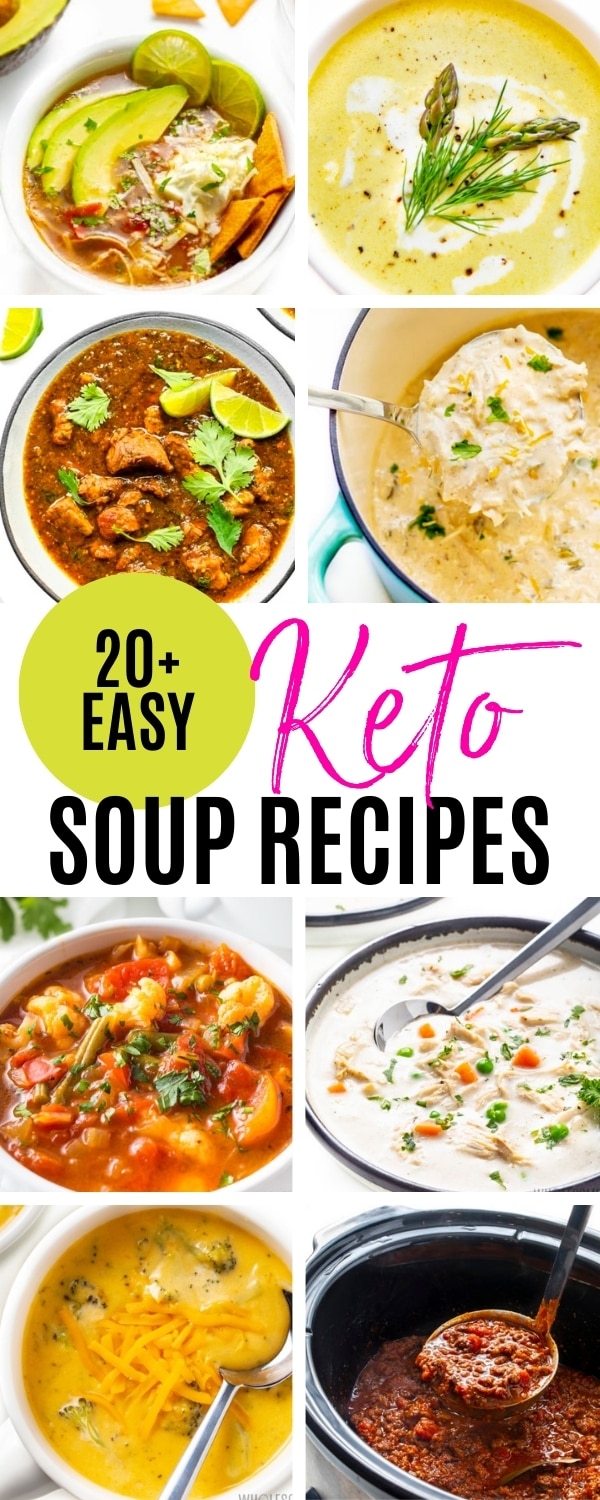 Easy low carb keto soup recipes collage.
